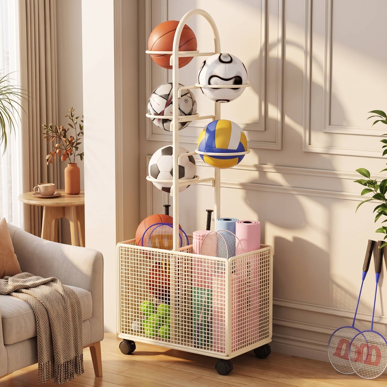 Sports Equipment Organizer - Sports Equipment Storage Rack Floor-Standing Ball