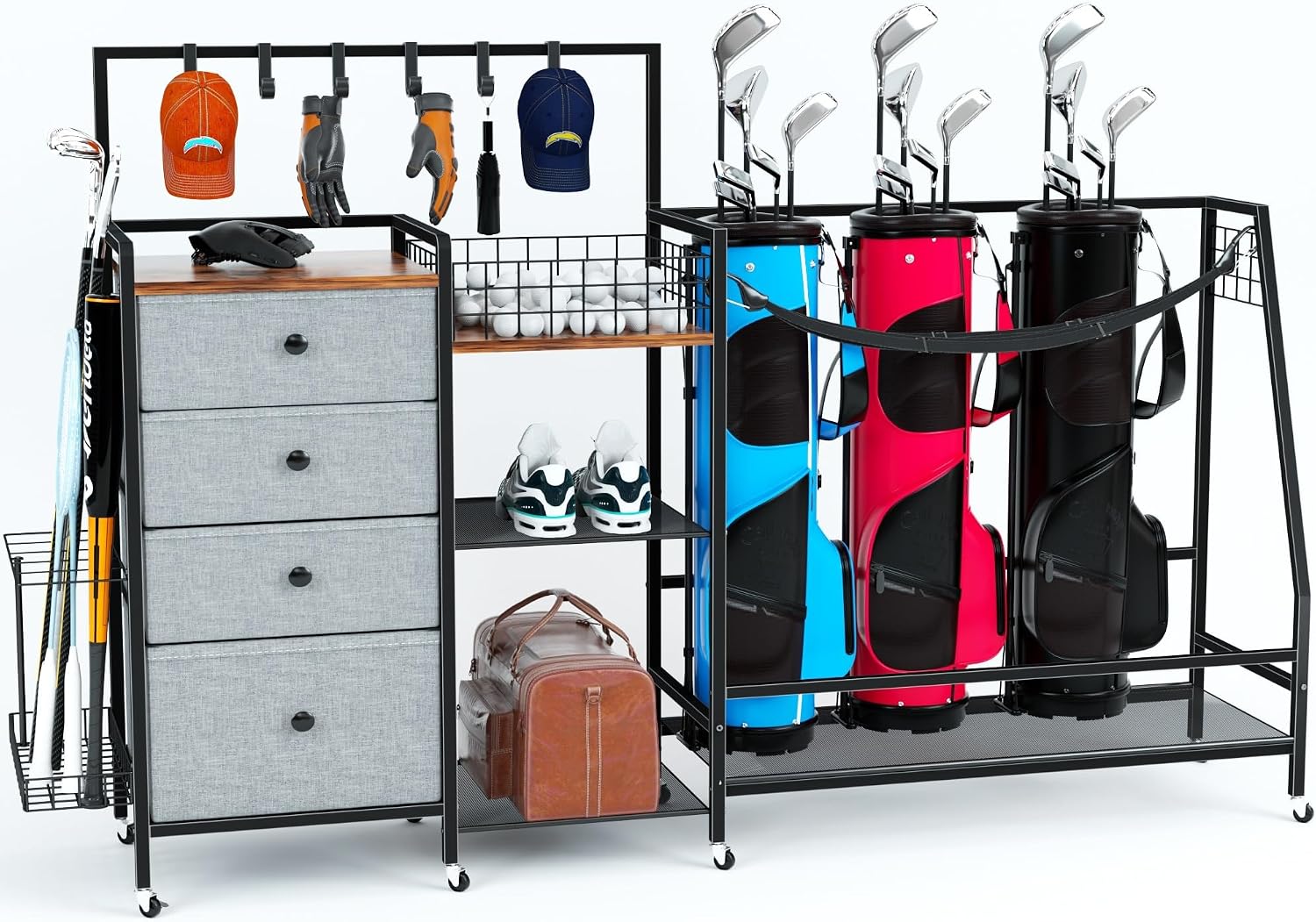 Sports Equipment Bag With Wheels - Extra Large Golf Bag Storage Rack