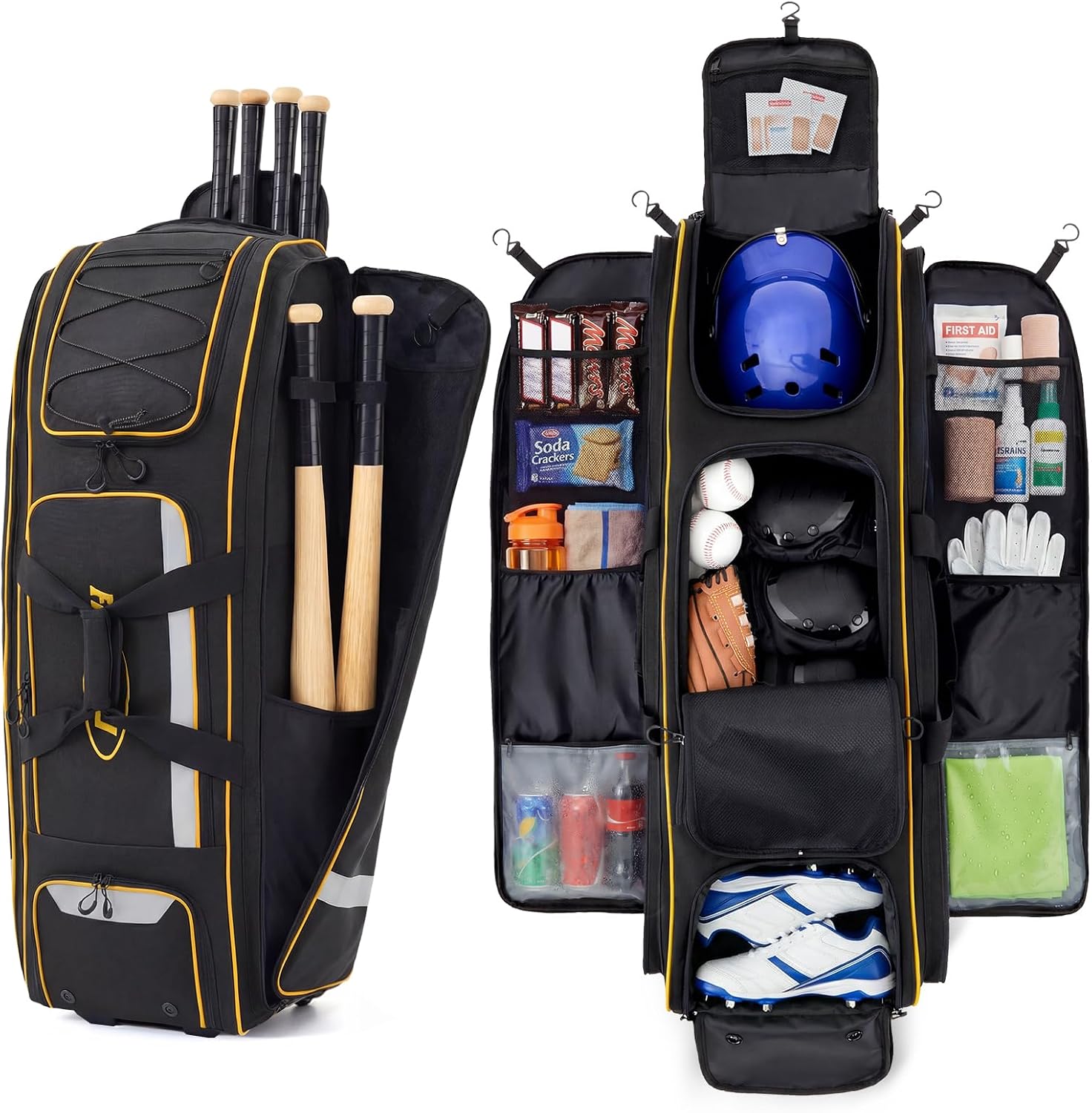 Sports Equipment Bag With Wheels - 100L Rolling Catchers Gear Baseball Bag