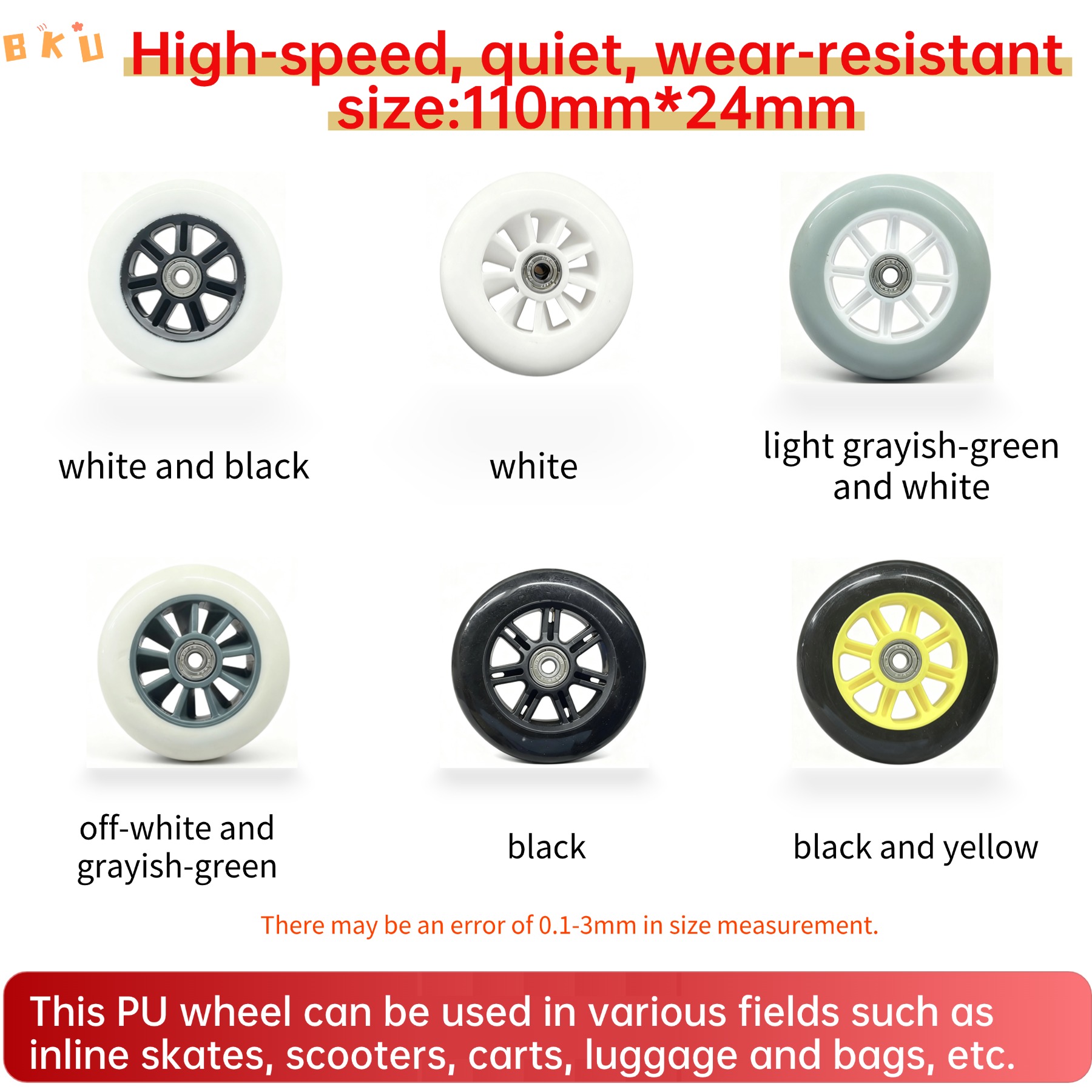 Roller Skate Inline - 2pcs 110mm Diameter Replacement Wheels for