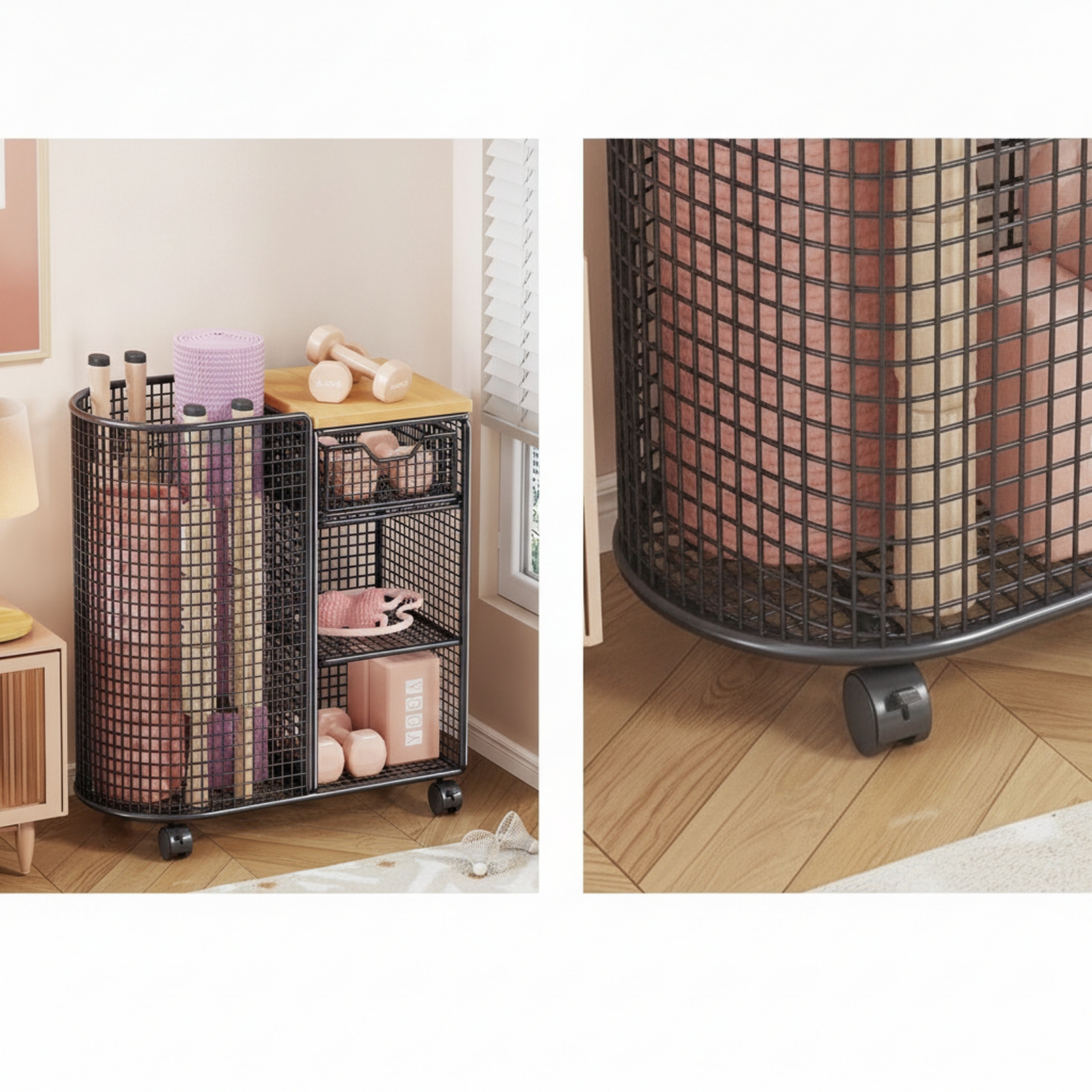 Rolling Storage Cart with Wood - Sports Equipment Organizer review and price