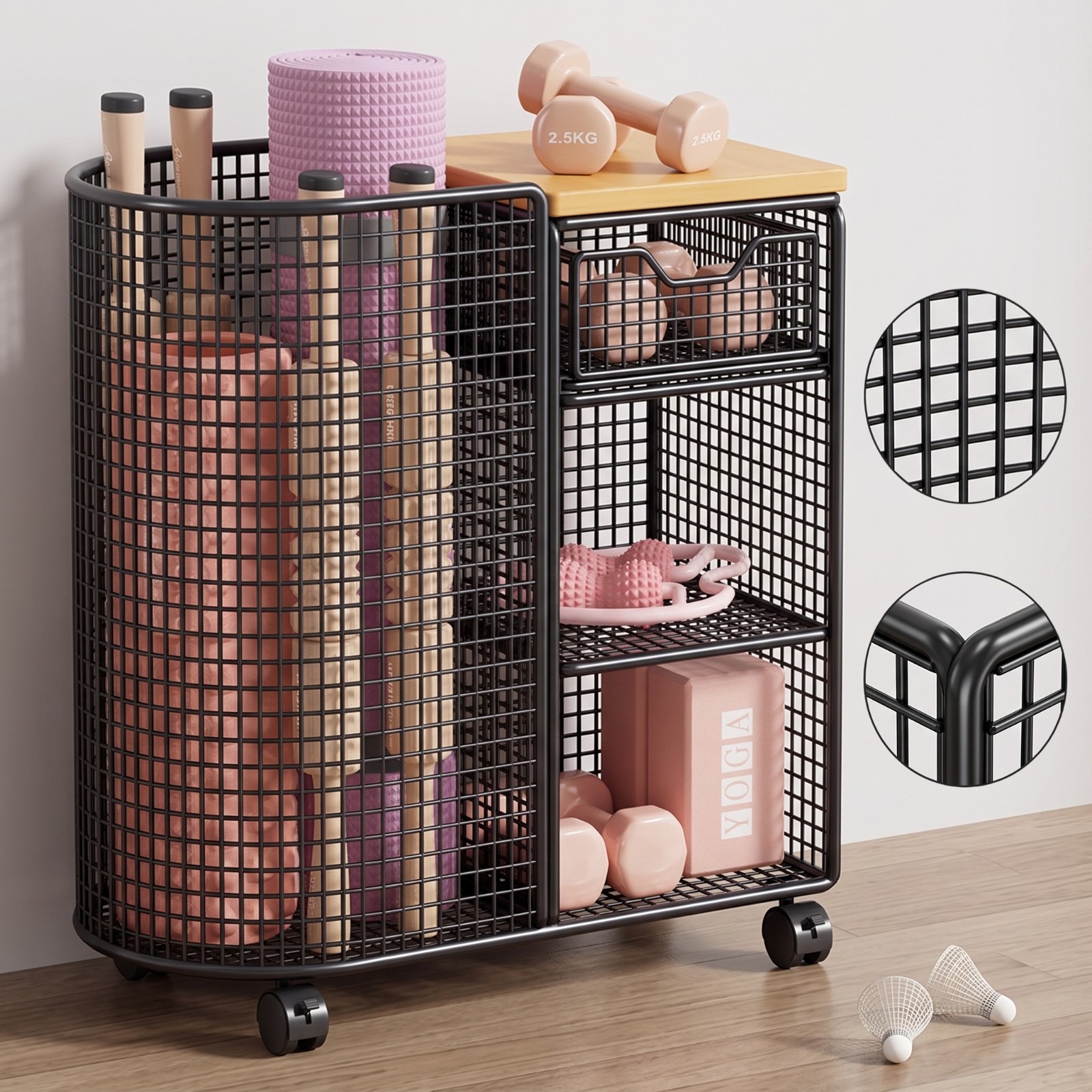 Rolling Storage Cart with Wood - Sports Equipment Organizer review and price