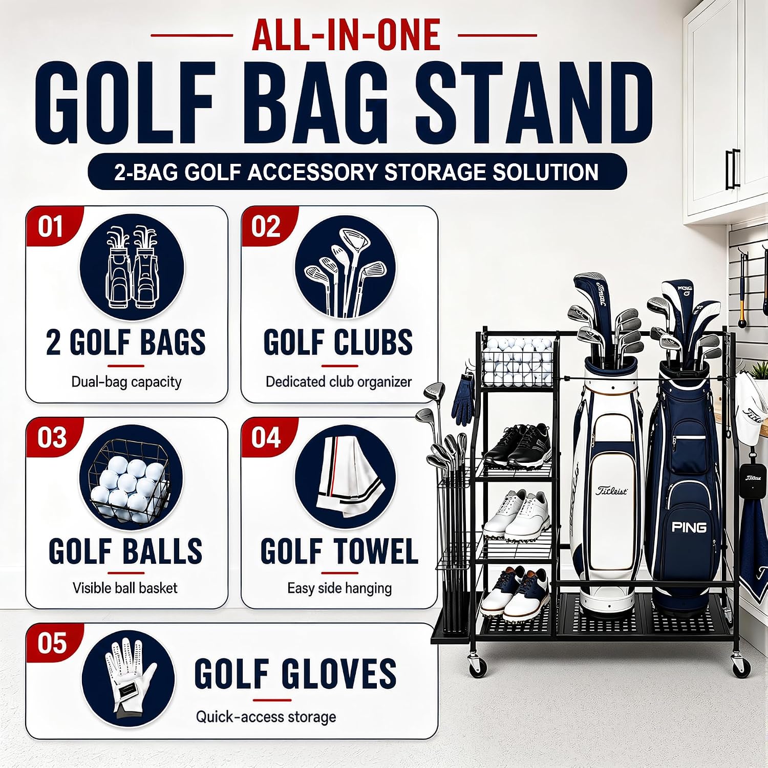 Heavy Duty Golf Bag Storage Ra - Sports Equipment Bag With Wheels review and price