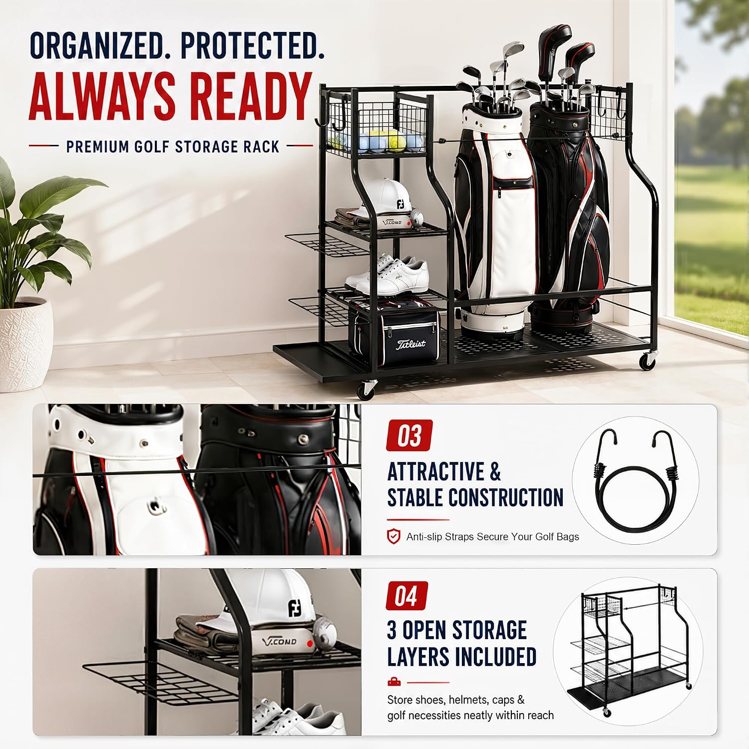 Heavy Duty Golf Bag Storage Ra - Sports Equipment Bag With Wheels review and price