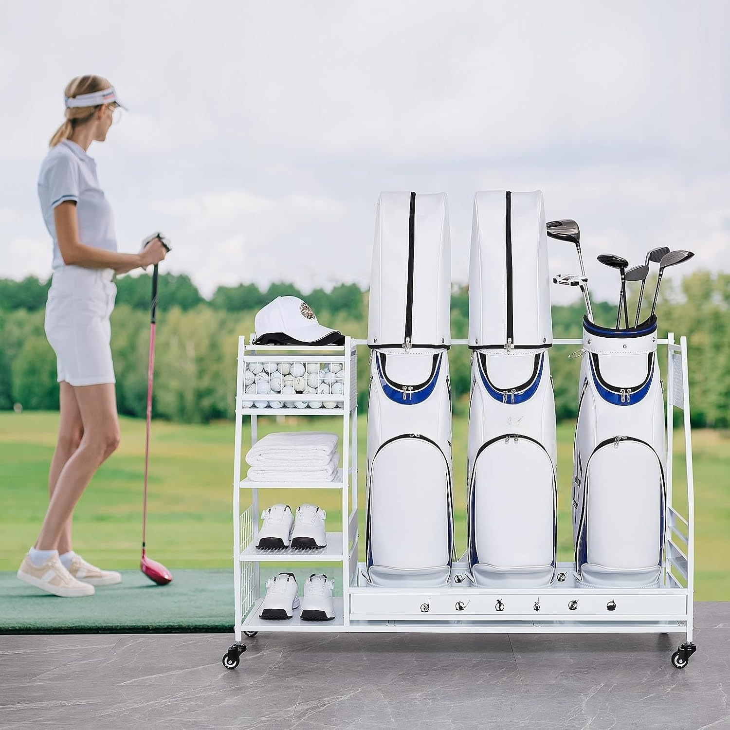 Metal Golf Bag Storage Garage  - Sports Equipment Bag With Wheels review and price