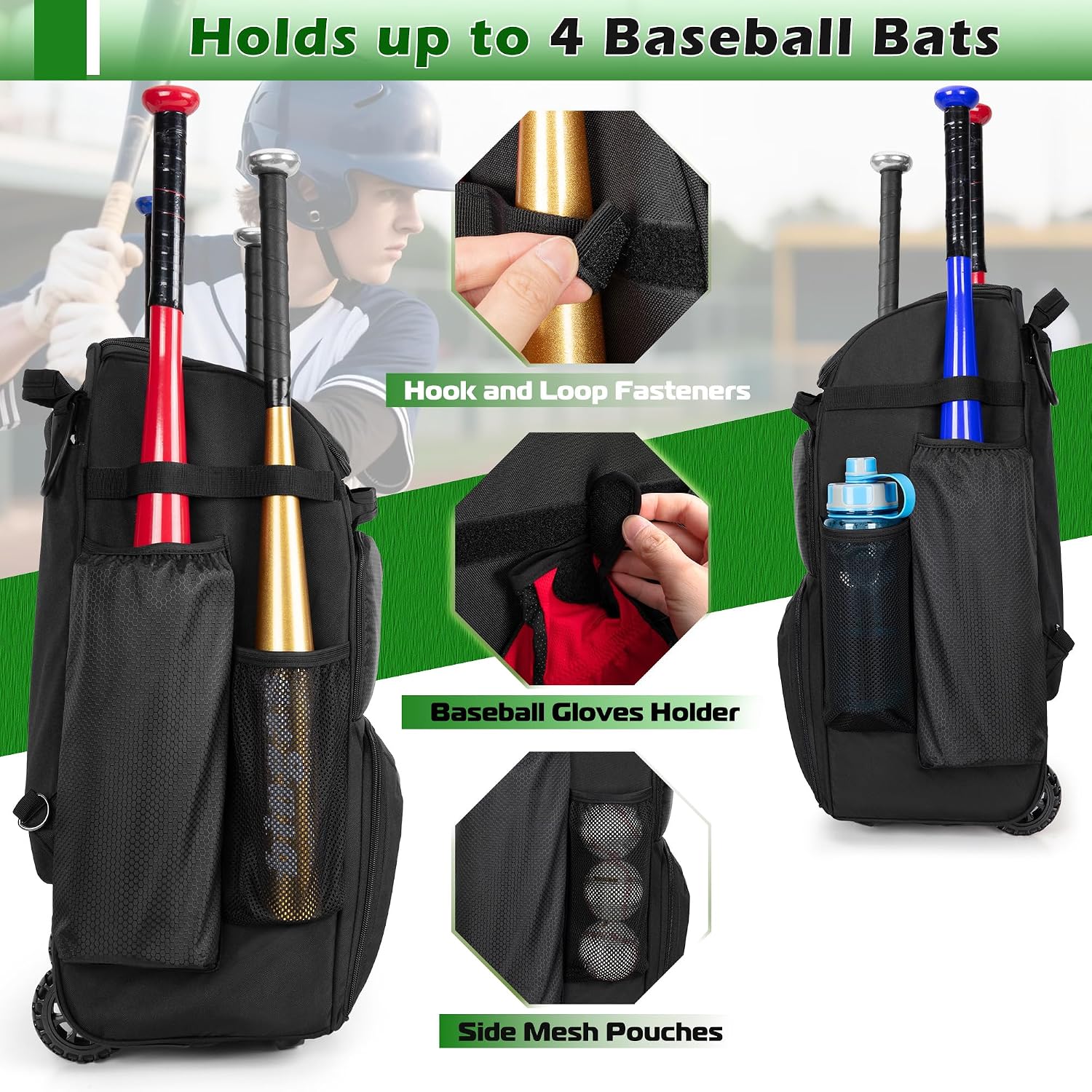 Rolling Baseball Backpack With - Sports Equipment Bag With Wheels review and price