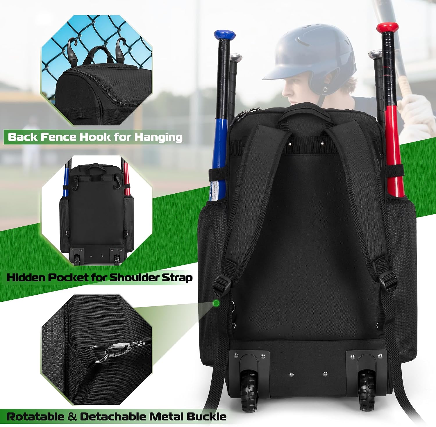 Rolling Baseball Backpack With - Sports Equipment Bag With Wheels review and price